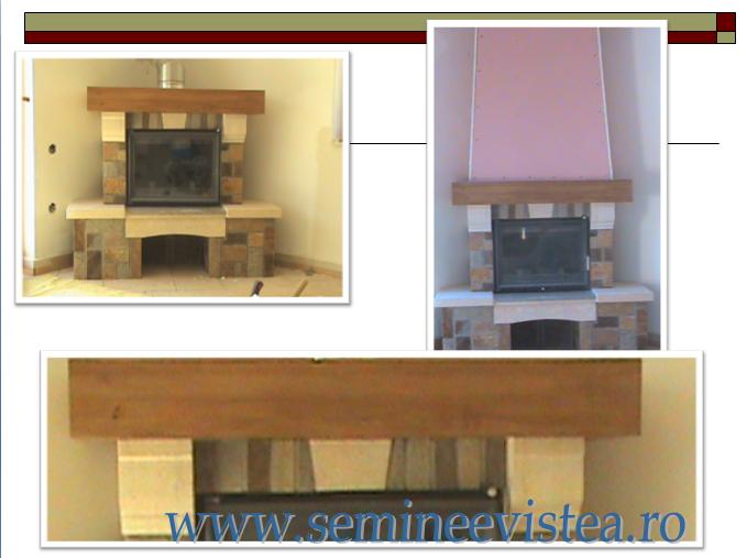 semineu rustic cu element din lemn masiv si piatra springuita de nuant diferite